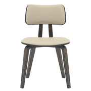 Clivo Modern Wooden Dining Chair Upholstered in Leather With Walnut Color Frame Dark Walnut Taupe Dining Chair Leisuremod