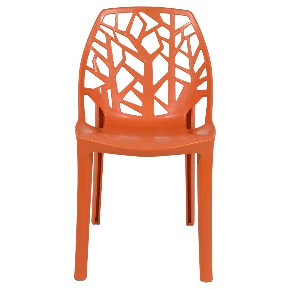Cornelia Modern ABS Plastic Stackable Dining Chair with Cut-Out Tree Design Solid Orange Dining Chair Leisuremod