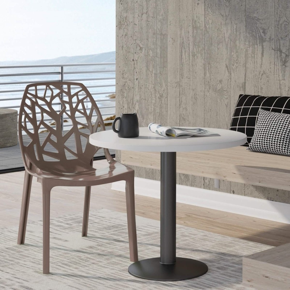 Cornelia Modern ABS Plastic Stackable Dining Chair with Cut-Out Tree Design Taupe Dining Chair Leisuremod