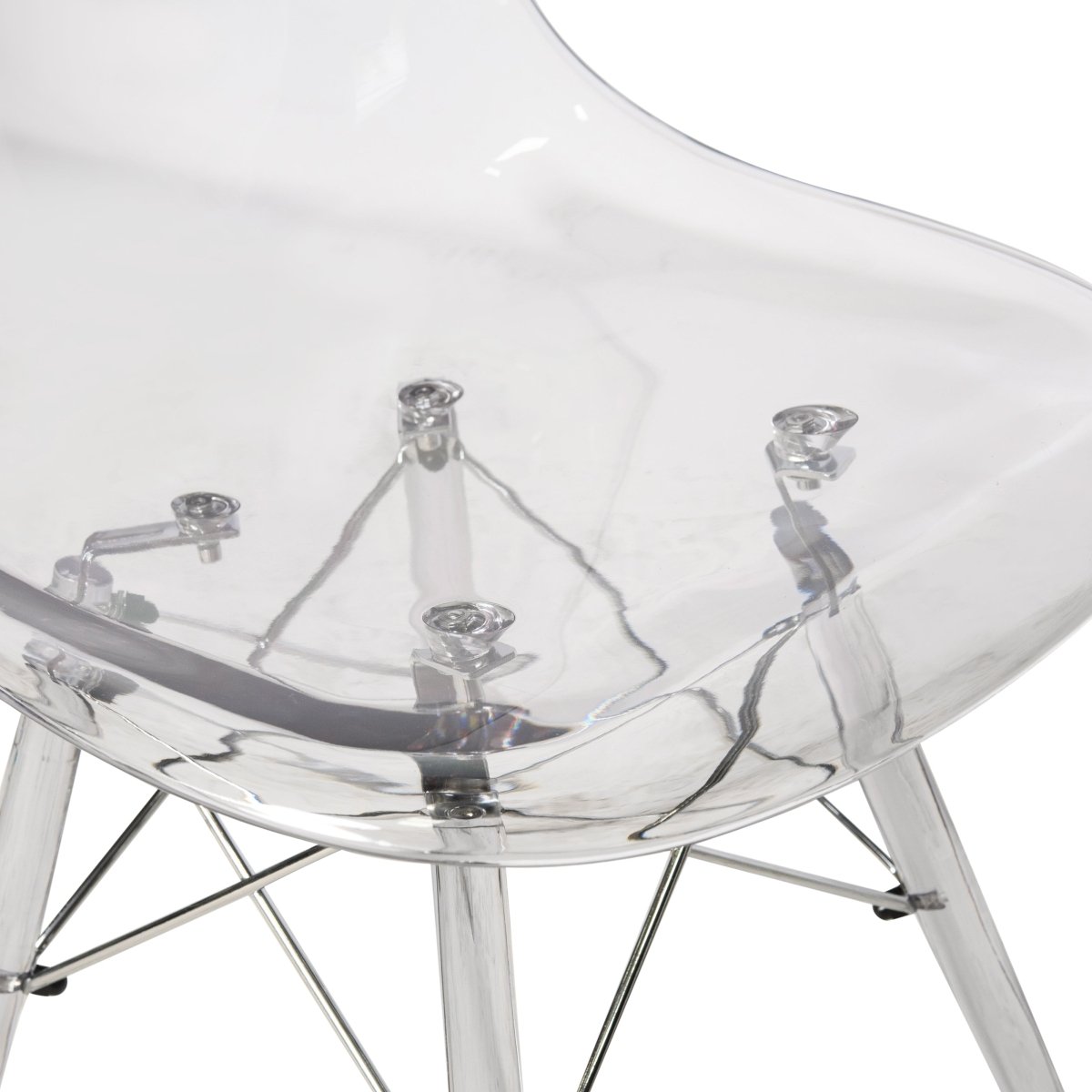 Cresco Modern Dining Side Chair in Curved Back Design with Multiple Base Options: Wood, Acrylic, Chrome & Gold Eiffel Design Acrylic Transparent Clear Dining Chair Leisuremod
