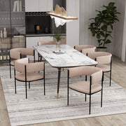 Cyril Dining Chair in Leather or Velvet with Open Back Design and Powder-Coated Iron Frame Taupe Dining Chair Leisuremod