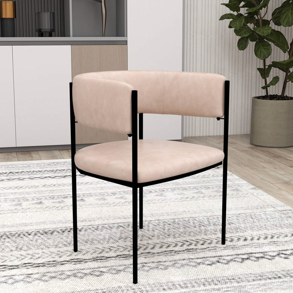 Cyril Dining Chair in Leather or Velvet with Open Back Design and Powder-Coated Iron Frame