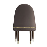 Elara Leather Dining Chair with Elegant Ripple Back and Gold Accents in Rubberwood Taupe Dining Chair Leisuremod