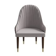Elara Leather Dining Chair with Elegant Ripple Back and Gold Accents in Rubberwood Taupe Dining Chair Leisuremod