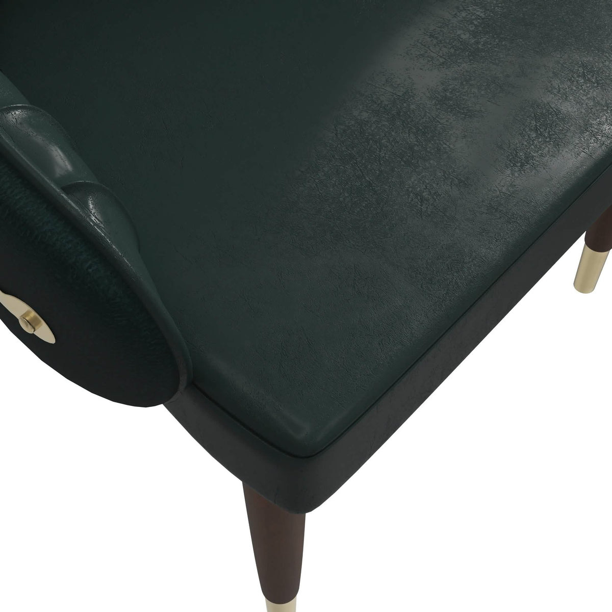 Elara Leather Dining Chair with Elegant Ripple Back and Gold Accents in Rubberwood Green Dining Chair Leisuremod