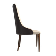 Elm Dining Chair with a Leather/Velvet Seat and a Two-Tone Color Design Backrest in Ash Wood Brown Dining Chair Leisuremod