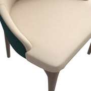 Elm Dining Chair with a Leather/Velvet Seat and a Two-Tone Color Design Backrest in Ash Wood Green Dining Chair Leisuremod
