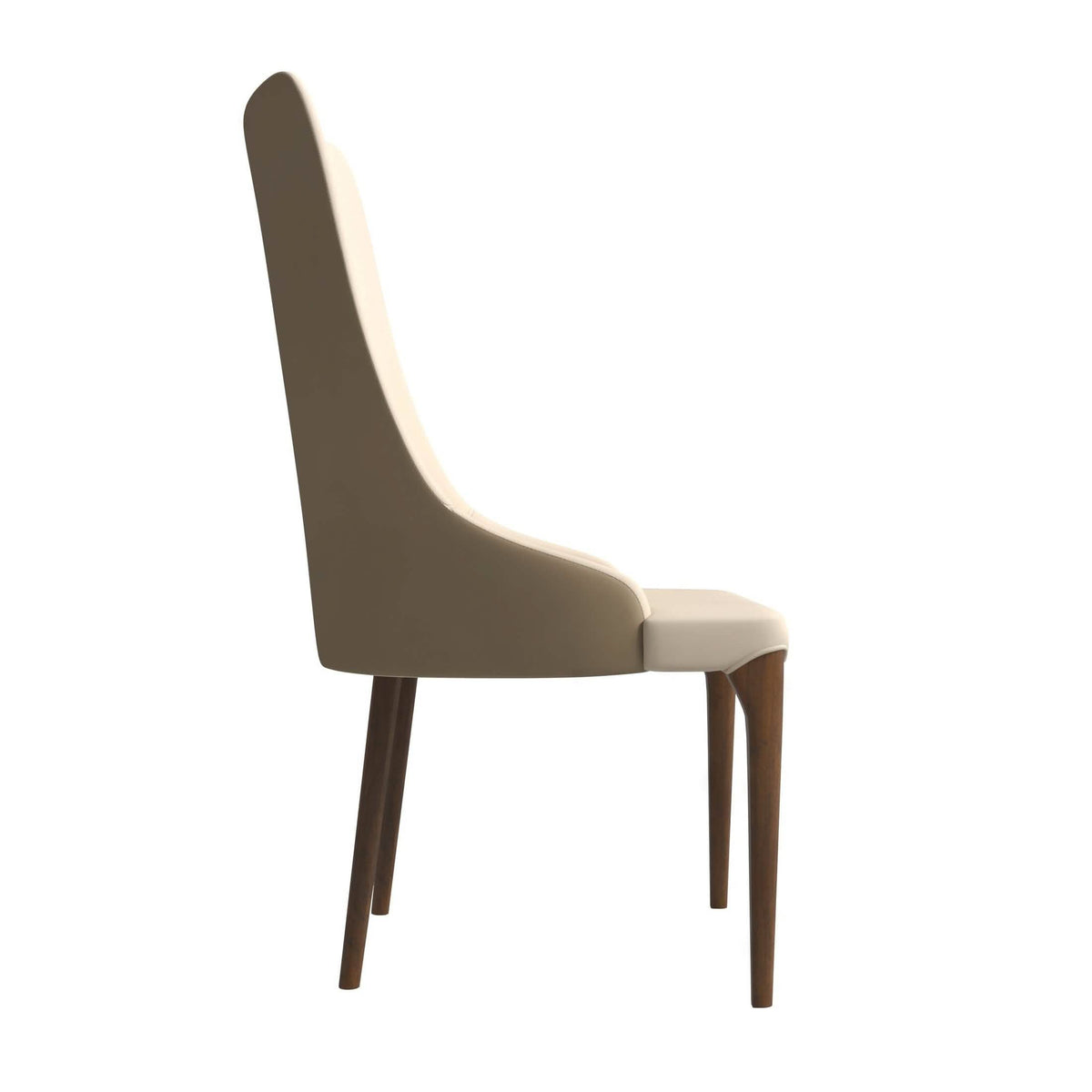 Elm Dining Chair with a Leather/Velvet Seat and a Two-Tone Color Design Backrest in Ash Wood Taupe Dining Chair Leisuremod