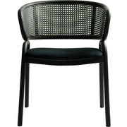 Ervilla Velvet Dining Armchair with Steel Legs and Wicker Back Black Black Black Dining Chair Leisuremod