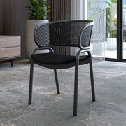 Ervilla Velvet Dining Armchair with Steel Legs and Wicker Back Black Black Black Dining Chair Leisuremod