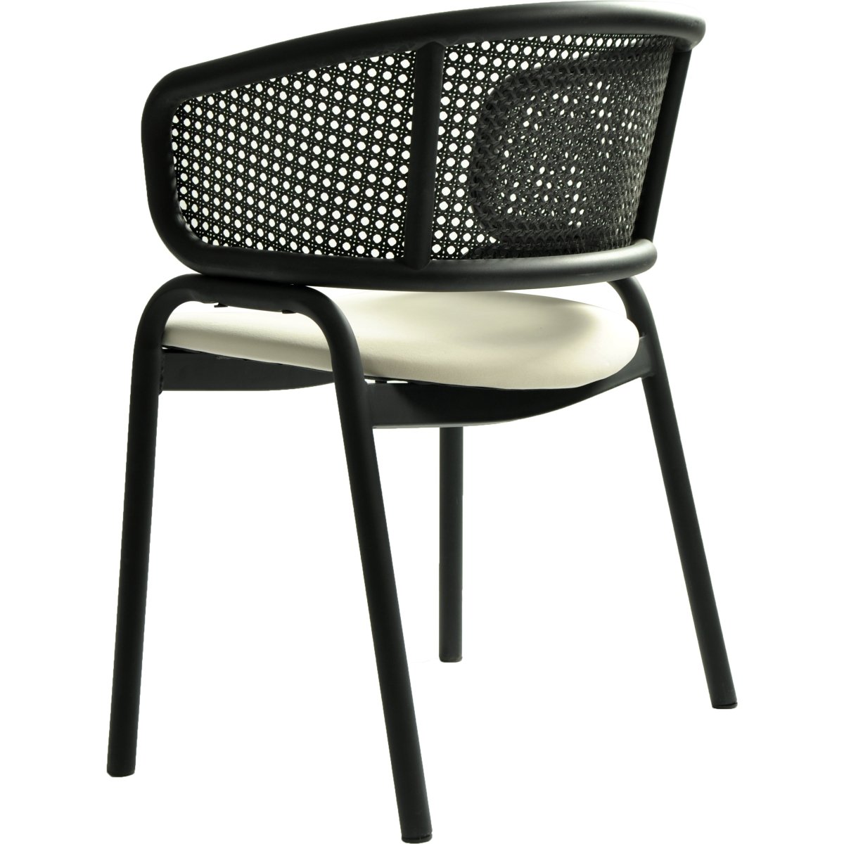 Ervilla Velvet Dining Armchair with Steel Legs and Wicker Back Black Black Beige Dining Chair Leisuremod