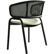 Ervilla Velvet Dining Armchair with Steel Legs and Wicker Back Black Black Beige Dining Chair Leisuremod