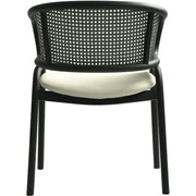 Ervilla Velvet Dining Armchair with Steel Legs and Wicker Back Black Black Beige Dining Chair Leisuremod