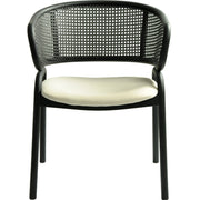 Ervilla Velvet Dining Armchair with Steel Legs and Wicker Back Black Black Beige Dining Chair Leisuremod