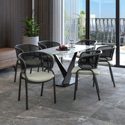 Ervilla Velvet Dining Armchair with Steel Legs and Wicker Back Black Black Beige Dining Chair Leisuremod