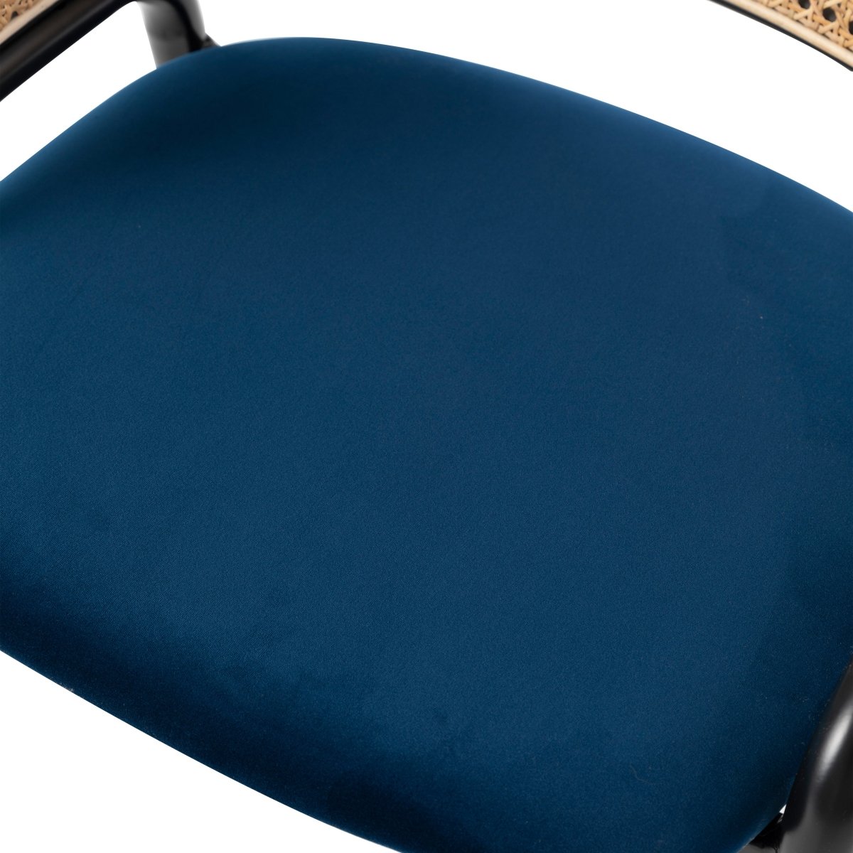 Ervilla Velvet Dining Armchair with Steel Legs and Wicker Back Black Brown Navy Blue Dining Chair Leisuremod