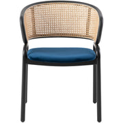 Ervilla Velvet Dining Armchair with Steel Legs and Wicker Back Black Brown Navy Blue Dining Chair Leisuremod