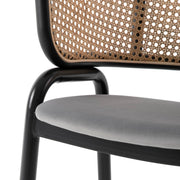 Ervilla Velvet Dining Armchair with Steel Legs and Wicker Back Black Brown Grey Dining Chair Leisuremod