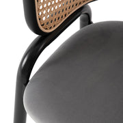 Ervilla Velvet Dining Armchair with Steel Legs and Wicker Back Black Brown Grey Dining Chair Leisuremod