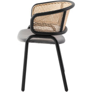 Ervilla Velvet Dining Armchair with Steel Legs and Wicker Back Black Brown Grey Dining Chair Leisuremod