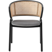 Ervilla Velvet Dining Armchair with Steel Legs and Wicker Back Black Brown Grey Dining Chair Leisuremod