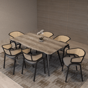 Ervilla Velvet Dining Armchair with Steel Legs and Wicker Back Black Brown Grey Dining Chair Leisuremod