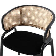 Ervilla Velvet Dining Armchair with Steel Legs and Wicker Back Black Brown Black Dining Chair Leisuremod
