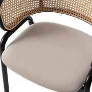 Ervilla Velvet Dining Armchair with Steel Legs and Wicker Back Black Brown Beige Dining Chair Leisuremod