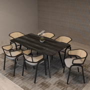 Ervilla Velvet Dining Armchair with Steel Legs and Wicker Back Black Brown Beige Dining Chair Leisuremod