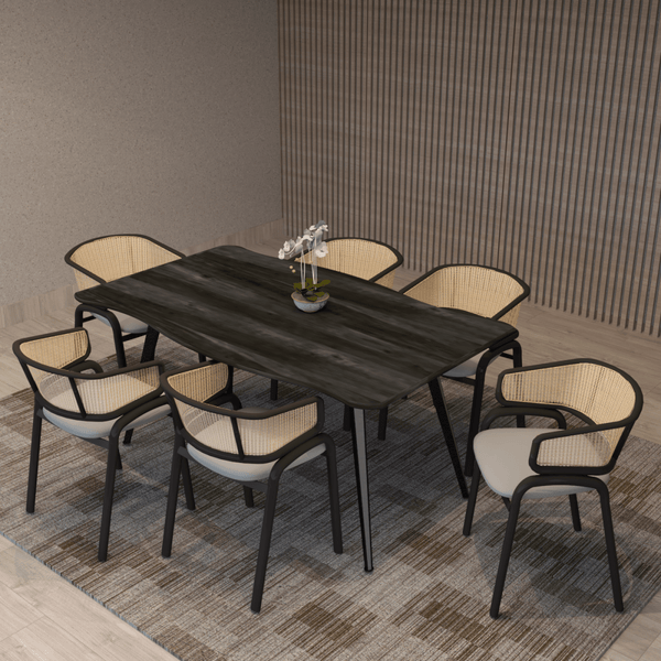 Ervilla Velvet Dining Armchair with Steel Legs and Wicker Back