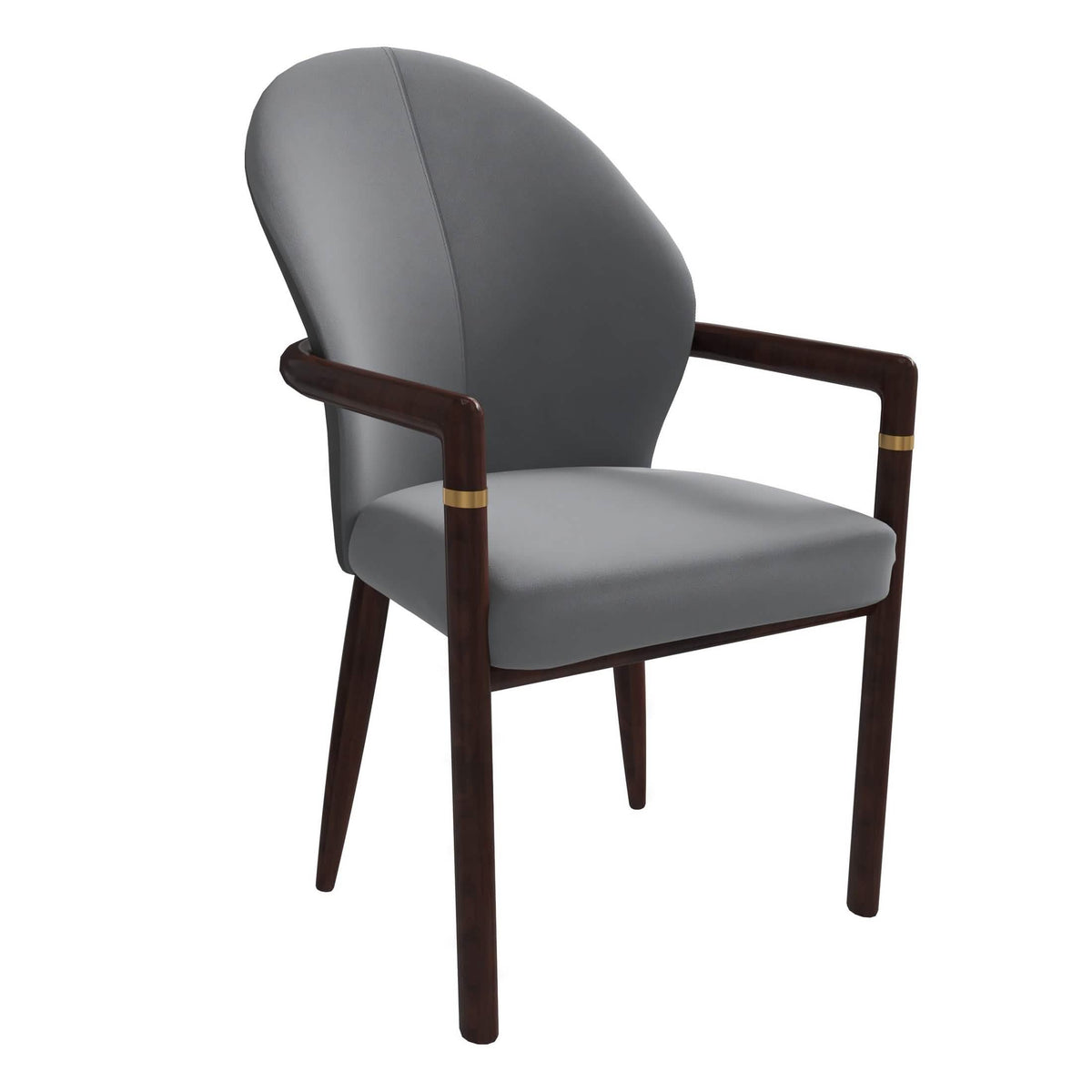 Opaline Dining Chair in Velvet or Leather Upholstery with Rubberwood Frame with Gold Accents Grey Leather Dining Chair Leisuremod