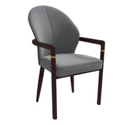 Opaline Dining Chair in Velvet or Leather Upholstery with Rubberwood Frame with Gold Accents Grey Leather Dining Chair Leisuremod