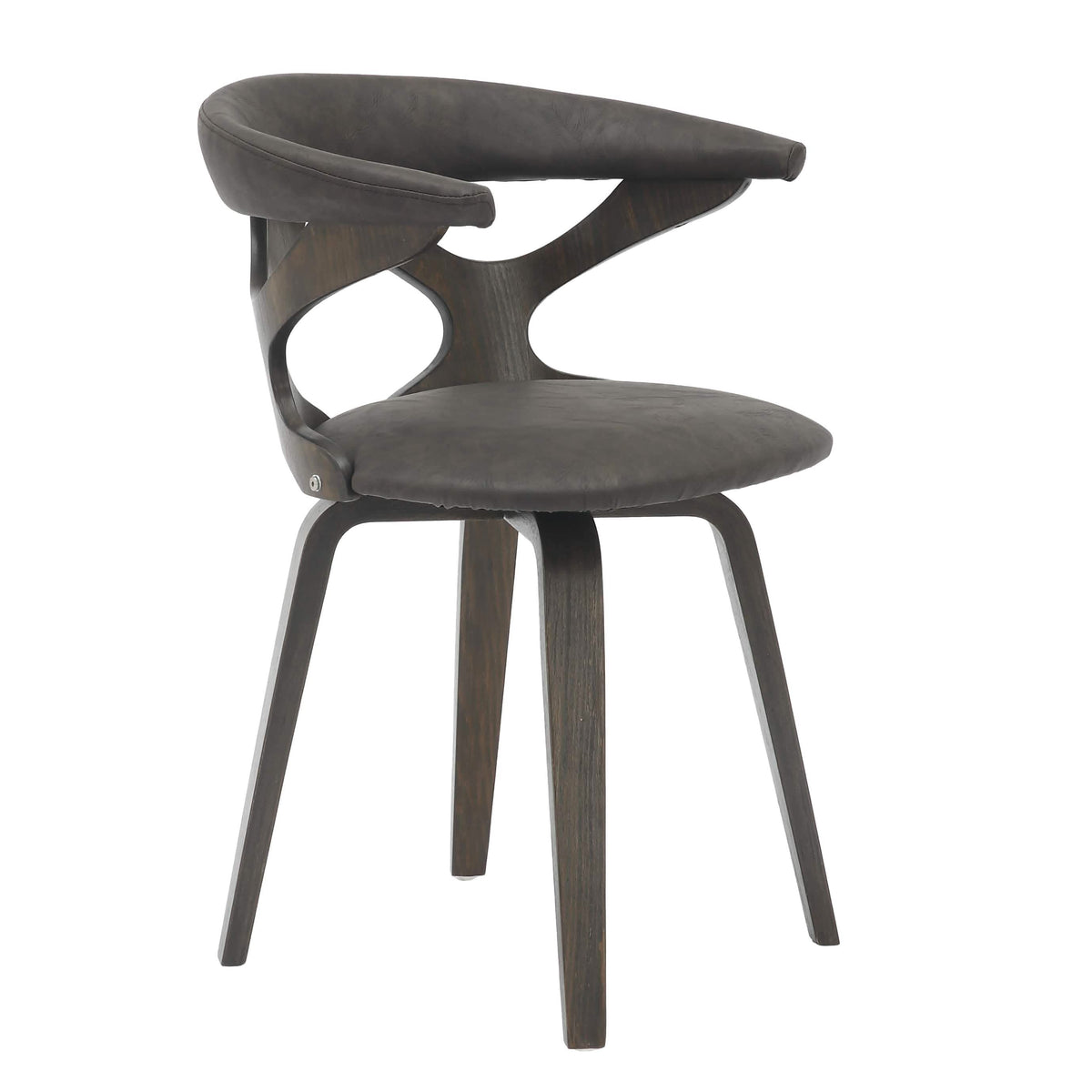 Klyne Modern Wooden Dining Chair Upholstered in Leather With Walnut Color Frame Dark Walnut Brown Dining Chair Leisuremod
