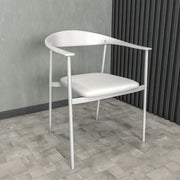 Kora Dining Chair Upholstered in Leather with Stainless Steel Frame and Legs White Dining Chair Leisuremod