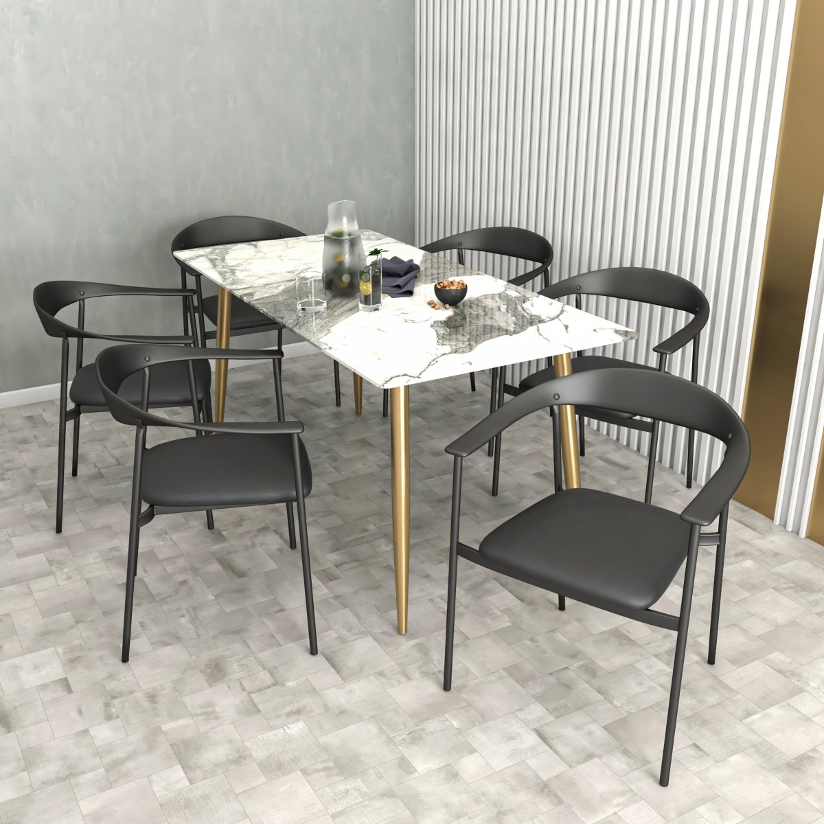 Kora Dining Chair Upholstered in Leather with Stainless Steel Frame and Legs Black Dining Chair Leisuremod