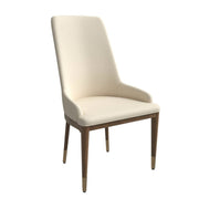 Viva Dining Side Chair Upholstered in Leather with Brown Rubberwood Legs Light Taupe Dining Chair Leisuremod