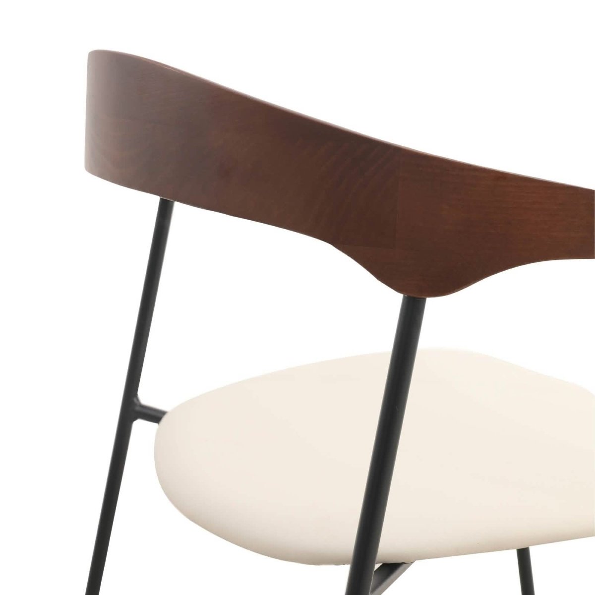 Lyra Leather Dining Chair with a Beech Wood Curved Back and Iron Legs Walnut Taupe Dining Chair Leisuremod