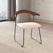 Lyra Leather Dining Chair with a Beech Wood Curved Back and Iron Legs Walnut Taupe Dining Chair Leisuremod
