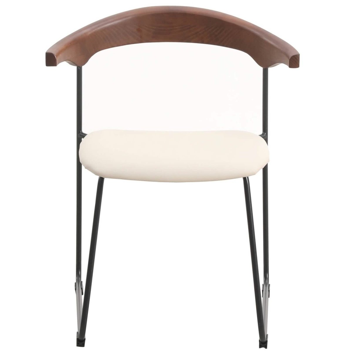 Lyra Leather Dining Chair with a Beech Wood Curved Back and Iron Legs Walnut Taupe Dining Chair Leisuremod