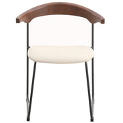 Lyra Leather Dining Chair with a Beech Wood Curved Back and Iron Legs Walnut Taupe Dining Chair Leisuremod
