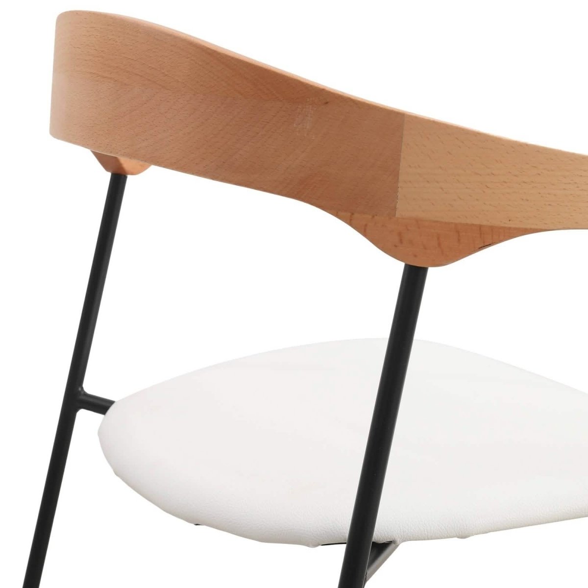 Lyra Leather Dining Chair with a Beech Wood Curved Back and Iron Legs Natural Wood White Dining Chair Leisuremod