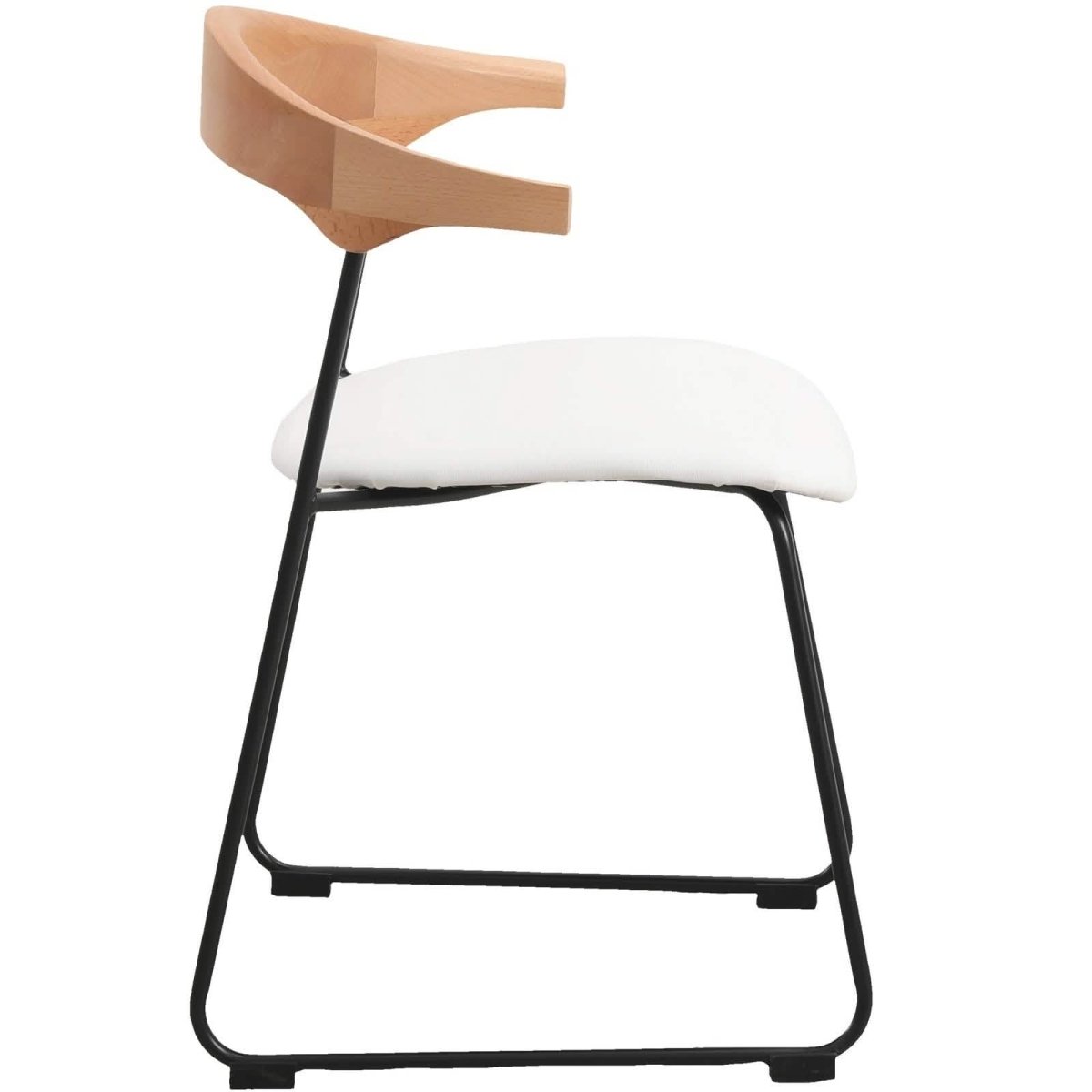 Lyra Leather Dining Chair with a Beech Wood Curved Back and Iron Legs Natural Wood White Dining Chair Leisuremod