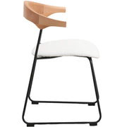 Lyra Leather Dining Chair with a Beech Wood Curved Back and Iron Legs Natural Wood White Dining Chair Leisuremod