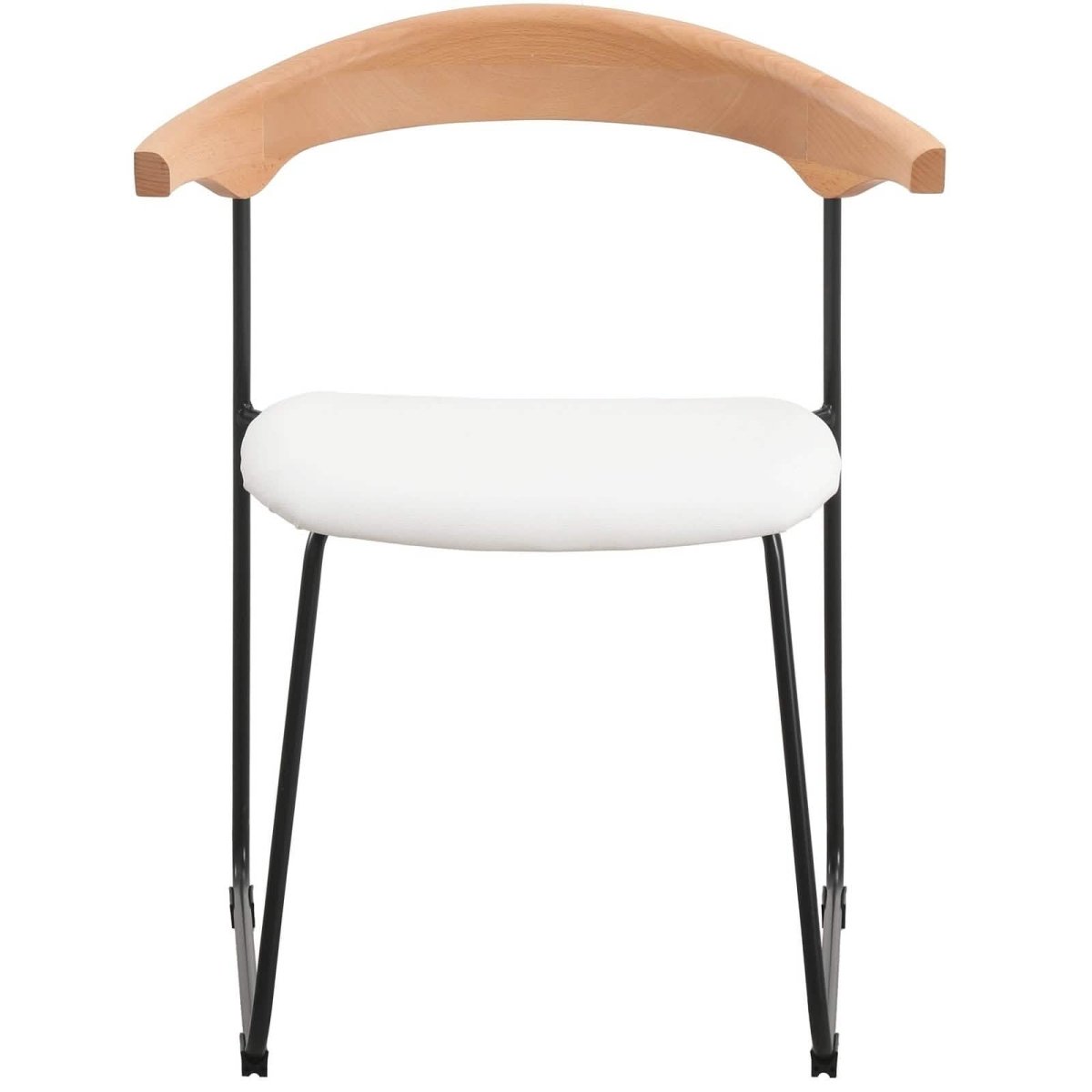Lyra Leather Dining Chair with a Beech Wood Curved Back and Iron Legs Natural Wood White Dining Chair Leisuremod