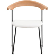 Lyra Leather Dining Chair with a Beech Wood Curved Back and Iron Legs Natural Wood White Dining Chair Leisuremod