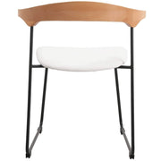 Lyra Leather Dining Chair with a Beech Wood Curved Back and Iron Legs Natural Wood White Dining Chair Leisuremod