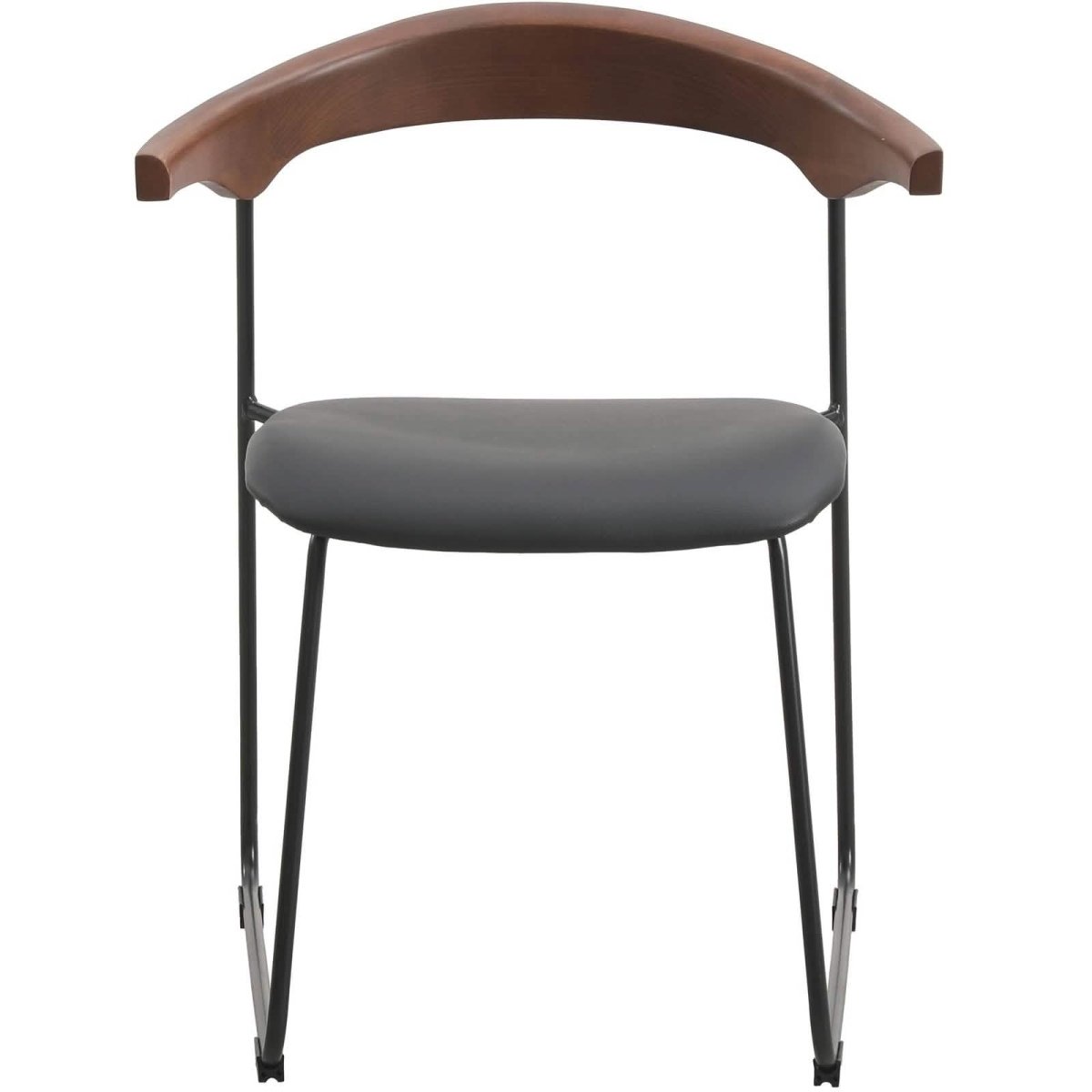 Lyra Leather Dining Chair with a Beech Wood Curved Back and Iron Legs Black Walnut Black Dining Chair Leisuremod