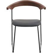 Lyra Leather Dining Chair with a Beech Wood Curved Back and Iron Legs Black Walnut Black Dining Chair Leisuremod