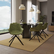 Markley Dining Chair Upholstered in Leather 360-Degree Swivel Armchair Green Dining Chair Leisuremod