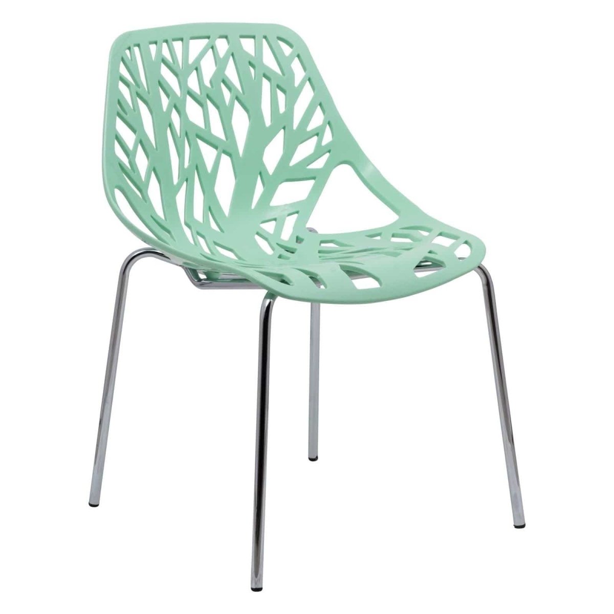 Asbury Polypropylene Dining Side Chair with Forest Cut-Out Design in Chrome Mint Dining Chair Leisuremod